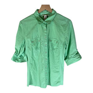 Style & Co. Women's‎ Shirt Size 12 Light Green 3/4 Sleeve Snap Button Up Pastel